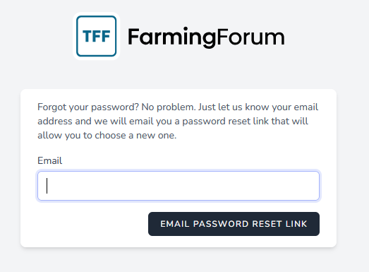 The Farming Forum password reset screen, asking for your email address