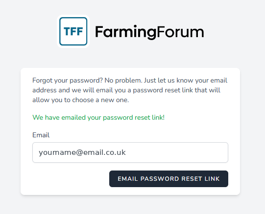 Confirmation message: we have emailed your password reset link