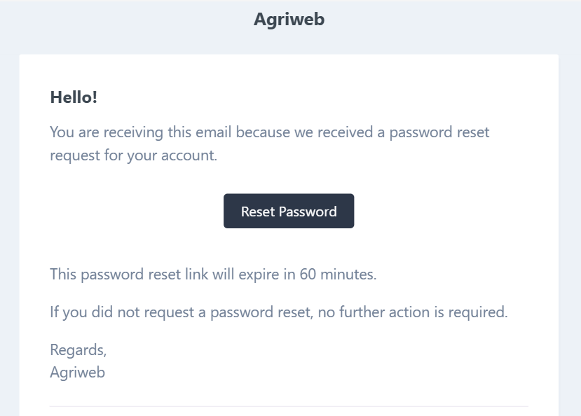 The password reset email with its Reset Password button