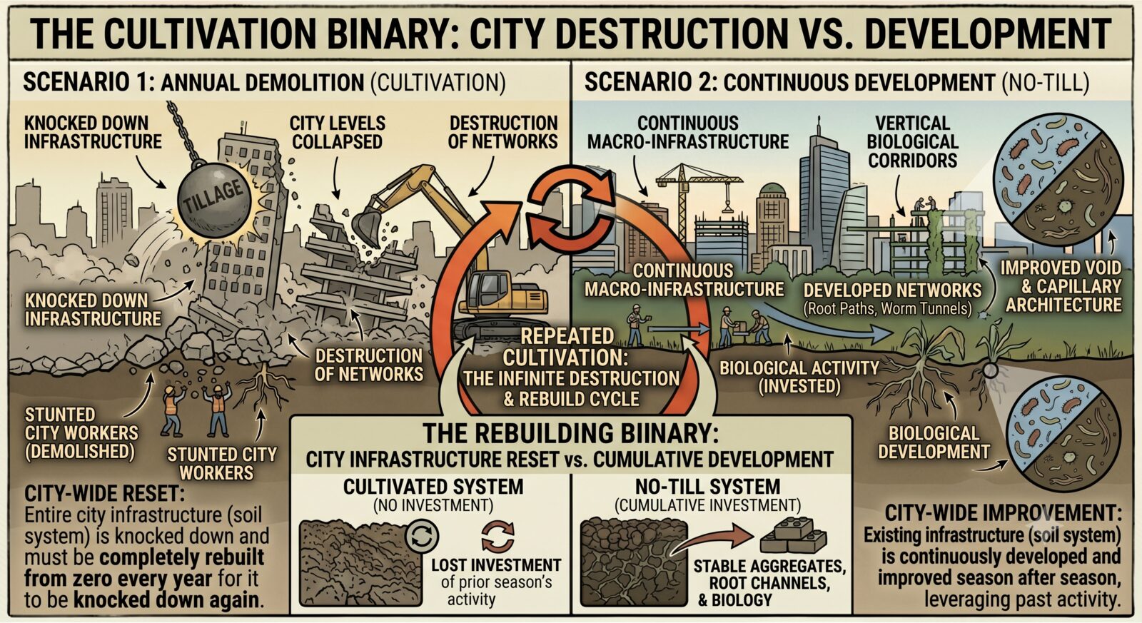 The cultivation binary: city destruction vs. development
