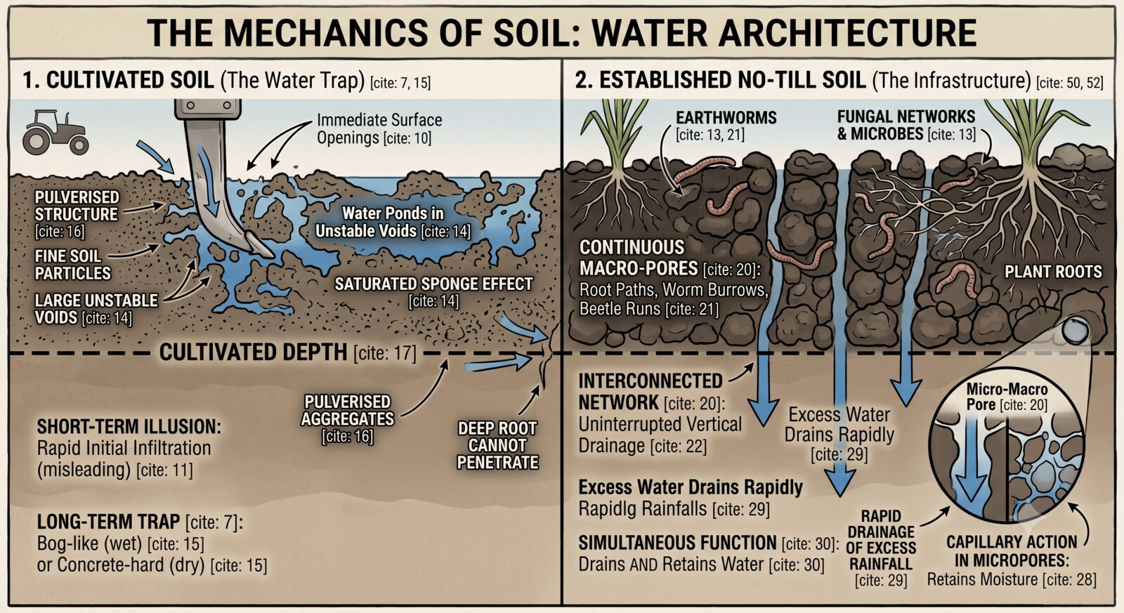 The mechanics of soil: water architecture